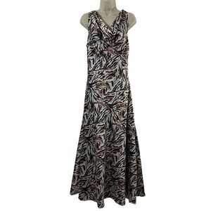 Paper Heart Womens Blue Satin Animal Print Cowl Neck Maxi Dress Small NWT